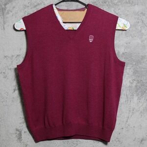 Peter Millar Vest Mens XXL Burgundy Red Merino Wool Knit V-Neck PVCC Golf